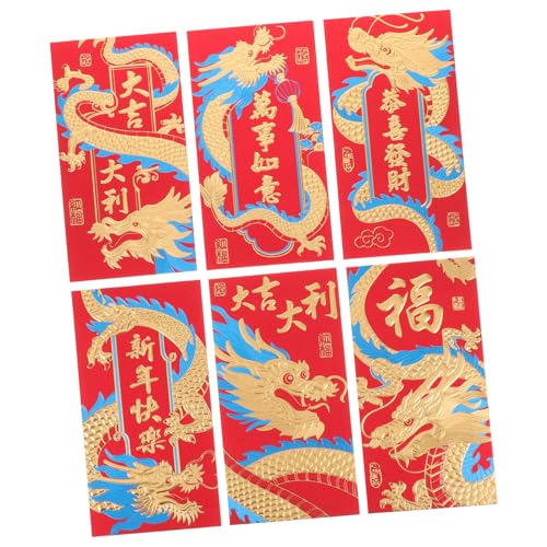 Beaupretty 6個 金葱龍年おしゃれお年玉袋 祝儀袋伝統デザイン縁起物祈願 新年や結婚式用クリエイティブ赤封筒 パッケージ