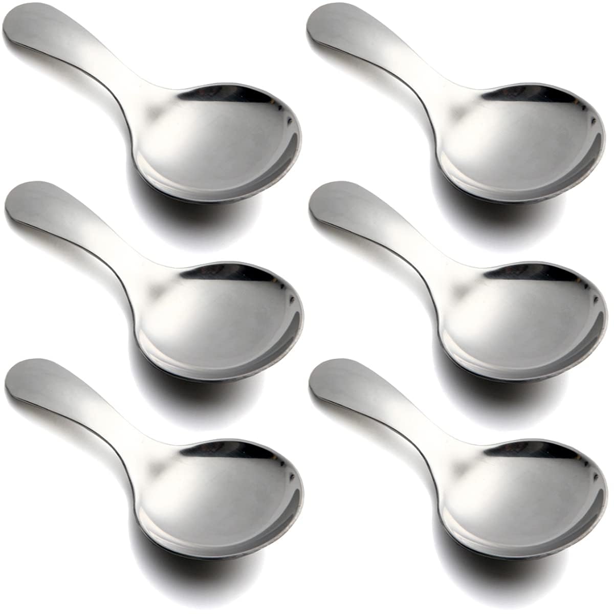 VATTU Short Handle Spoons | Set of 6 | Stainless Steel Mini Salt Spoons | 3.5 Inch | Small Teaspoons for Sugar Dessert Tea Coffee Cake Condiments Stirring Spoon for Home Kitchen Cafe Restaurant