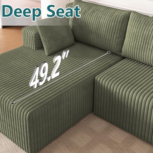Image of 124 inch U-Shape Cloud Couch, Modern Modular Sectional U-Shape Sofa, Corduroy Boneless Couch Upholstered Couches Deep Seat Sleeper Chaise Longue for Living Room, No Assembly Required,Green