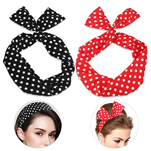 Amcho Bandeau, Twist rétro Bowknot Polka Dot fils Cheveux Supports pour femmes et filles de 2 pcs Cover