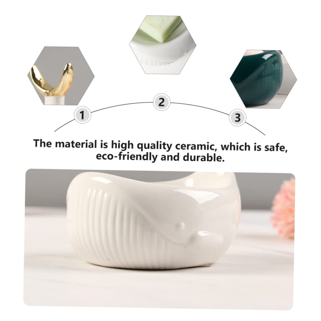 Portasapone Da Bagno in Ceramica a Forma Di Cetaceo Nordico, Scatola Di Sapone Drenante Elegante Con Gancio Per Piccoli Oggetti, Design Pratico Per Bagno e Wc, Bianco