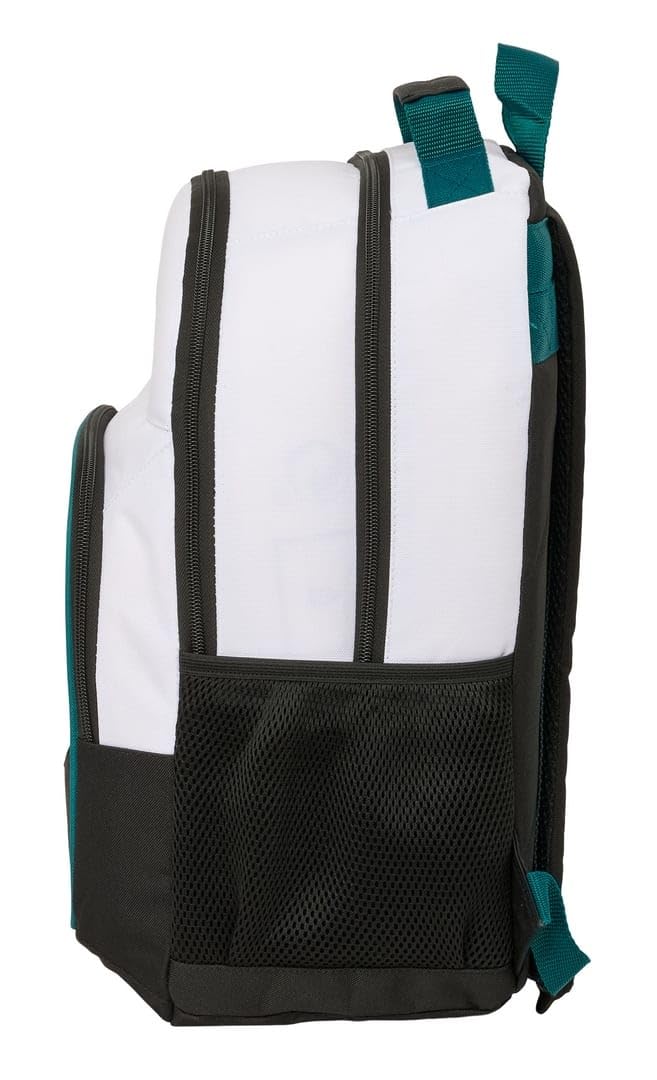 Safta | Mochila Escolar Real Madrid Equipación 26/27 Doble Adaptable a Carro (Sin Carro), 2 Compartimentos Grandes, Bolsillo Portabotellas, Niño y Niña, Medidas 32x16x42 cm
