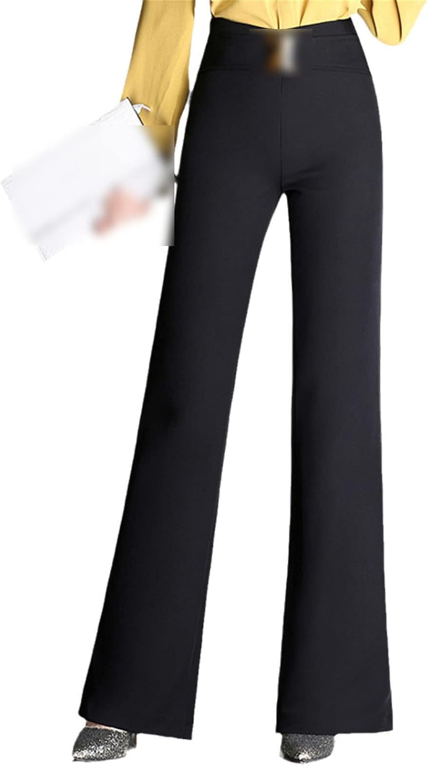Kelsiop Women's Full Length Wide Leg Pants High Waist Straight Leg Flat Office Ladies Pants
