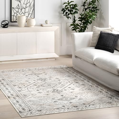 Tapis lavable en machine nuLOOM Malena gris clair style tribal - 2