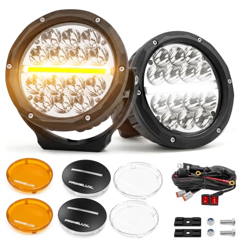 Primelux 6 Inch Round LED Driving Lights,168W 17094LM Super Bright Off-Road Pods with Wiring Harness, 3 Replaceable Clear, Amber & Black Cover, IP68 Waterproof for Jeep Pickup SUV ATV UTV (2 Pack)
