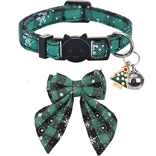 Christmas Cat Collar Breakaway With Cute Bow Tie And Bell Pendant For Kitty Adjustable Safety Plaid #TOP2