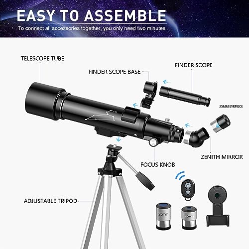 Image of Telescope, 70mm Aperture 600mm Telescopes for Adults Astronomy & Kids & Beginners, Portable Refracting Telescope with an Adjustable Tripod, a Bag, a Phone Adapter