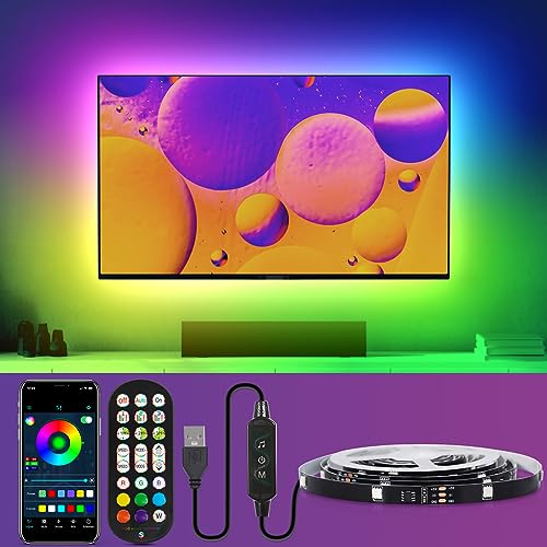 5M LED TV Hintergrundbeleuchtung, Farbwechselnde LED Strip mit Fernbedienung APP-Steuerung, USB LED Streifen für 40-85 Zoll TV/PC, Flexibel Selbstklebend LED Beleuchtungslichtleiste für Party,DIY-3M