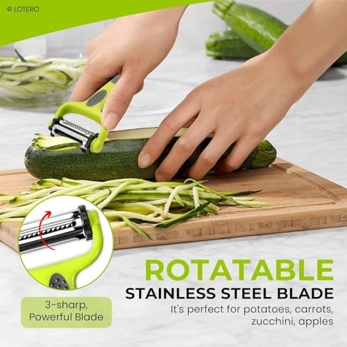 Image of LOTERO Peeler for Vegetables and Fruits | Stainless Steel 3-in-1 Vegetable Peelers for Kitchen | Multi-Functional Slicer, Shredder & Julienne Blades | Ideal Used for Carrots, Cucumbers & More