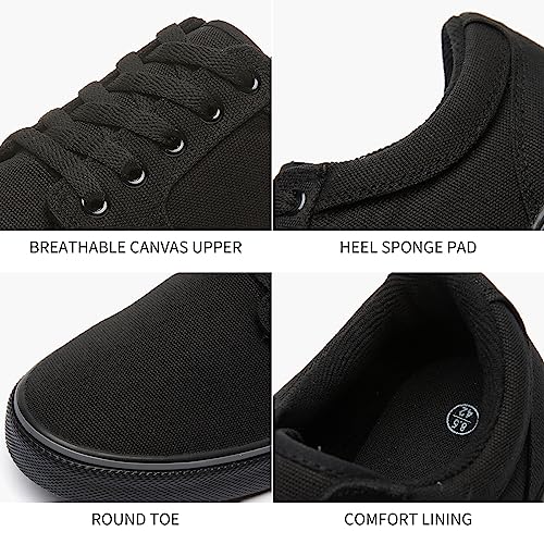 Image of BENPAO Mens White Casual Shoes All Black Fashion Sneakers for Men Low Top Lace Up Canvas Shoes