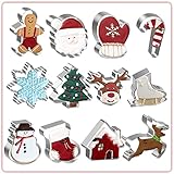 12 Pcs Christmas Cookie Cutter Set, Stainless Steel Metal Biscuit Molds, Xmas Holiday Dough and Cook