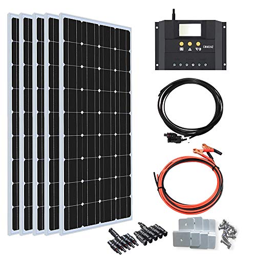 XINPUGUANG 5pcs 100Watt 12Volt Solar Panel Moncrystalline Module 500W Solar Kit 50A Charge Controllerï¼Œ Extension Cable ï¼ŒZ-Type Mounting Brackets for RV Trailer Camper Marine Off Grid (500W Solar Kit)