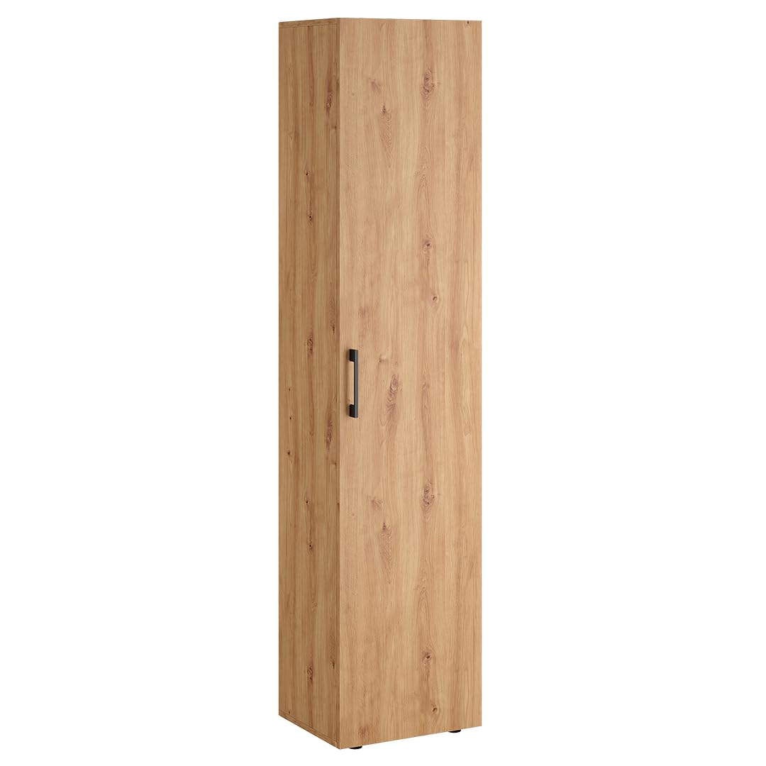 Bellamio Apol Aktenschrank 40 cm, mit 5 Fächern, Eichenoptik aus Holz | Mehrzweckschrank breit, Hochschrank schmal, Aufbewahrungsschrank & beidseitig montierbare Tür, Büroschrank, Flurschrank