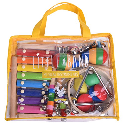 SMART WALLABY Musical Instruments Set & Puzzle Card Game for Kids | 15 Pcs. Toddler Wooden Toy Percussion Set with Xylophone Plus a Bonus Instruments Matching Puzzle (Little Band with Matching Puzzle)