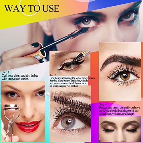 4D Silk Fiber Lash Mascara, Senana Marina Eyeliner & Mascara Set - Black Liquid Eyeliner Pencil/Waterproof Mascara - Sky High Mascara Black Volume And Length Lengthening No Clumping #TOP2