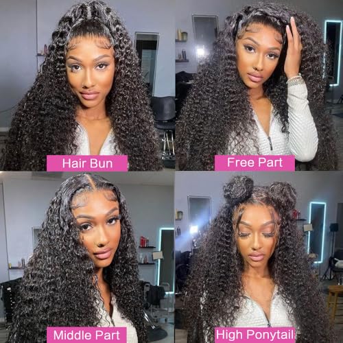 Image of abbildung 30inch Highlight Ombre Lace Front Wig Human Hair 13x6 HD Honey Blonde 4 /27 Deep Wave Lace Frontal Wigs Glueless Wigs Human Hair Pre Plucked with (Black, 26 Inch Black, deep wave)