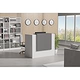 UGOS ICN 53" Modern Reception Desk, Multifunctional Modern Transaction Counter Top, Laminate Desktop, Standing Front Table for Office, Home, School, Salon, Spa - White & Anthracite Gray