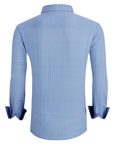 Alex Vando Mens Button Down Shirts Wrinkle Free 4-Way Stretch Print Business Casual Shirt