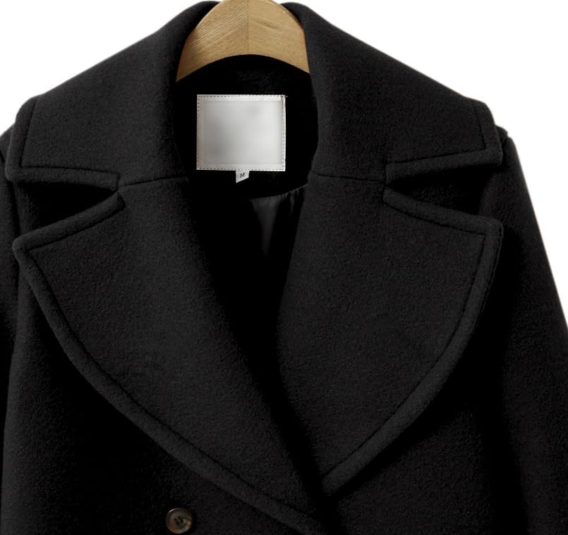 utcoco Women's Wool Blend Double Breasted Pea Coat Notched Lapel Mid Long Trench Overcoat with Pockets - Image 4