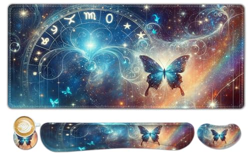 ToLuLu Großes Mauspad-Set, Handgelenkauflage, Schreibtischunterlage für Tastatur und Maus, 4 Stück, 90 x 40 cm, großes XXL-Mauspad, rutschfeste Unterseite, genähte Kanten, Mauspad, Heimbüro