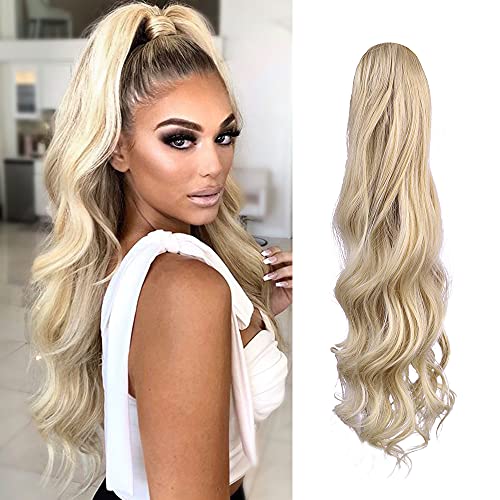 CAUGHTOO Ponytail Extension Wrap Around Ponytail Hair Extension for Women 22 Inch Long wavy Ponytail Extension Synthetic Clip in Ponytail Hairpiece for White Black Women Daily Use