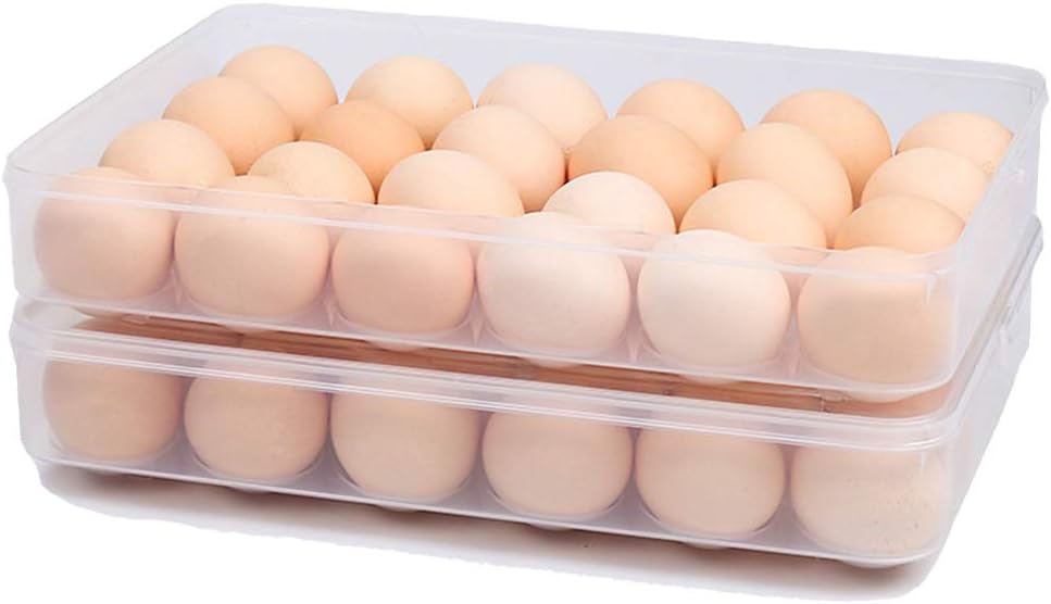STARSLIFE Egg Holder for Refrigerator with Lid, Covered Eggs Tray Carrier Food Storage Containers, Plastic Stackable Organizer Case Protect and Keep Fresh for Fridge , Total Stores 48 eggs (Pack of 2)