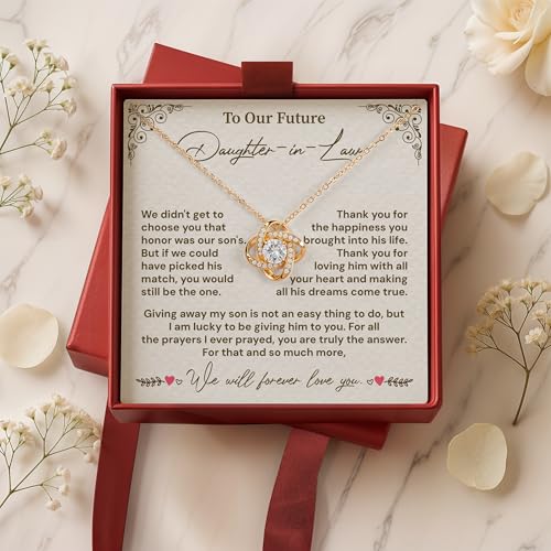 Future Daughter-in-Law Necklace, Love Knot Pendant with Message Card, Meaningful Wedding Gift from Future In-Laws, Jewelry for Engagement, Bridal Shower, Birthday (Standard Box, 18k Yellow Gold) by Jewelayer - Used condition - Image 2
