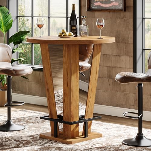 Tribesigns Round Bar Table, 39.4' H High Top Cocktail Bistro Pub Table with Metal Footrest for...