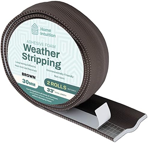 396 Inch Weather Stripping Window Door Seal Strip 33 Feet Self Stick Weatherstrip Gap Draft Blocker, Brown