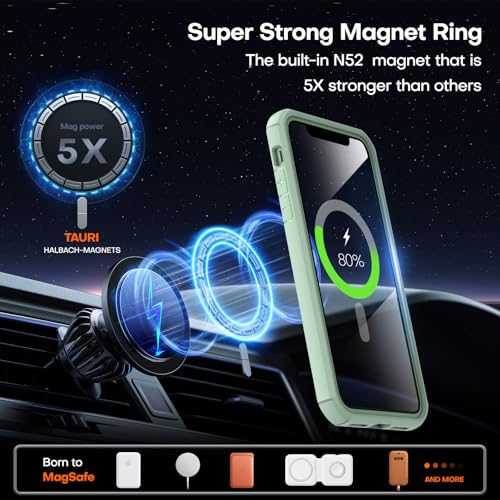 Image of TAURI for iPhone 11 Phone Case, Compatible with MagSafe, Green | with Screen Protector, Not-Yellowing Military-Grade Protection, Shockproof Slim Magnetic Case for iPhone 11
