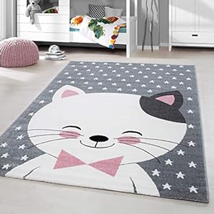 HomebyHome Kinderteppich Rosa Katzenmuster 120x170