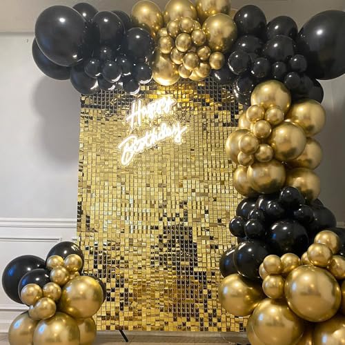 Image of 4 FT x 6 FT Light Gold Shimmer Wall Backdrop,Shiny Sequins,24PCS Sequins Backdrop Decoration Panels, Glitter Bling Photo Background Decorations for Birthday Party Wedding Anniversary Graduation
