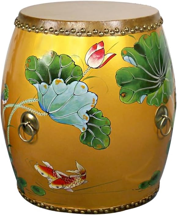 GAGALU Chinese Traditional Craft Bedside Table, Creative Painting Drum Stool, Leather Drum, Shoe Stool at The Door, Table Stool Sofa Stool