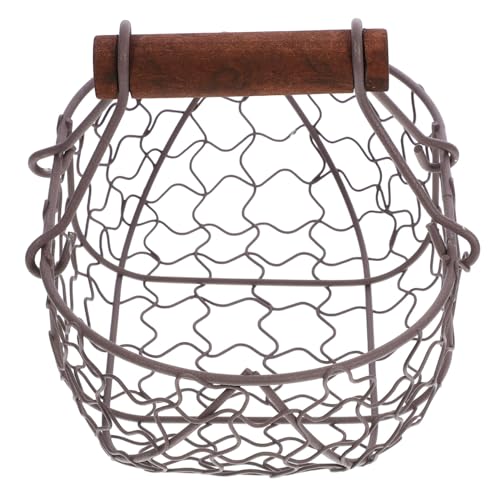 MAGICLULU 1Pc Metal Wire Egg Basket Oval Metal Egg Collecting Basket Easter Hunt Wire Fruit with Wood Handle Storage Vintage Storage for Easter s