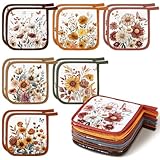 Bencailor 12 Pcs Pot Holders with Pocket Kitchen Hot Potholders Hot Pad Oven Mitts Cookie Bag Oven Gloves for Kitchen Gift Baking Cooking(Pastel,Flower)