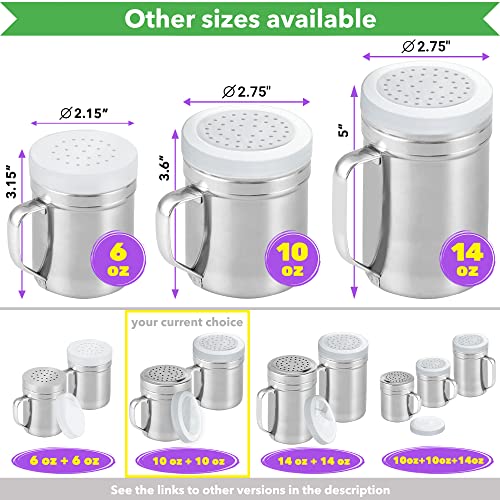 Cusinium Metal Salt Pepper Dredge Shakers - With Handle - Seasonings Spice Shakers With Holes And Lids - 10 Ounce, 2Pcs #TOP3