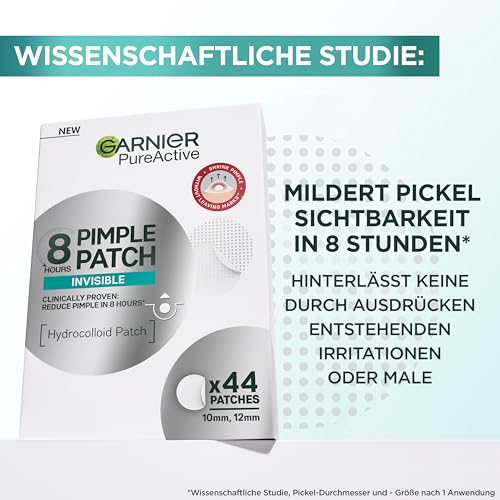 Garnier Hautklar Pimple Patches Invisible, unsichtbare Hydrokolloid Anti Pickel Patches mildern Sichtbarkeit in 8H, XXL Pack mit 44 Stück, gezielt gegen Pickel & Akne 2