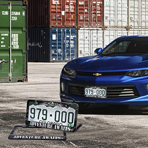 Exmeni Adventure Awaits License Plate Frame - American Mountains Vanity Car Tag Frames Aluminum Auto Tags Cover 2 Holes Screws #TOP5