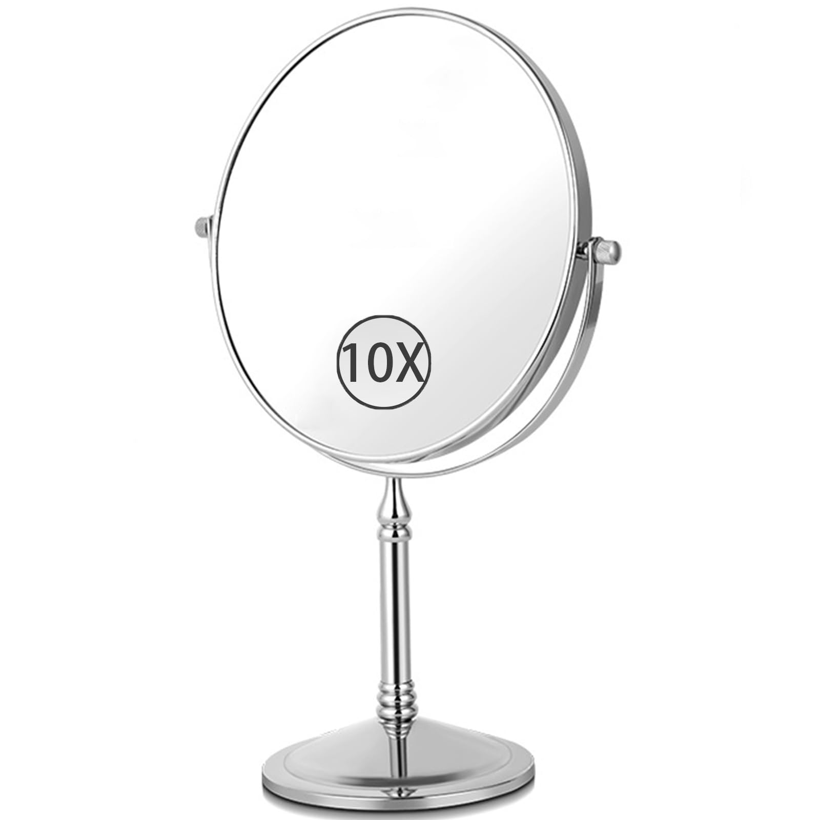 SXFSDOU 6" Standing Magnifying Makeup Mirrors, 360° Swivel Desktop Double Sided Vanity Mirrors with Stand for Bathroom,Chrome,10X
