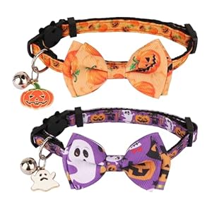 Adoggygo Halloween Katzenhalsbänder mit Schleifenglocke 2Stk