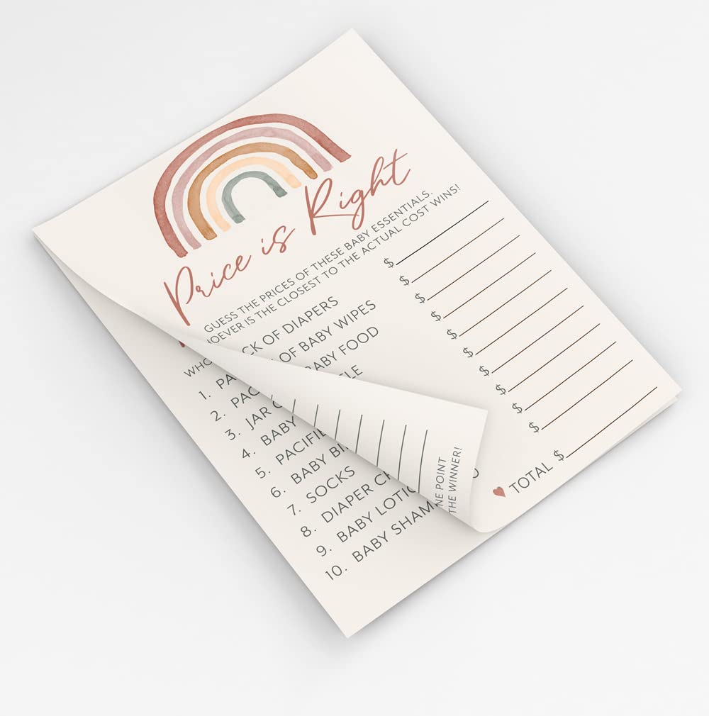 Printed Baby Shower Game Set - 4 Games For 30 Guests (Bingo, Emoji, Price Is Right, Would She Rather) | Modern Minimalist Design