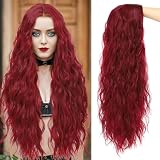 Miuric 30 Inch Burgundy Wigs for Women Wine Red Wig 99J Long Wavy Wig Natural Looking Middle Part Synthetic Heat Resistant Wigs for Cosplay Halloween Christmas Gifts Party Daily Use