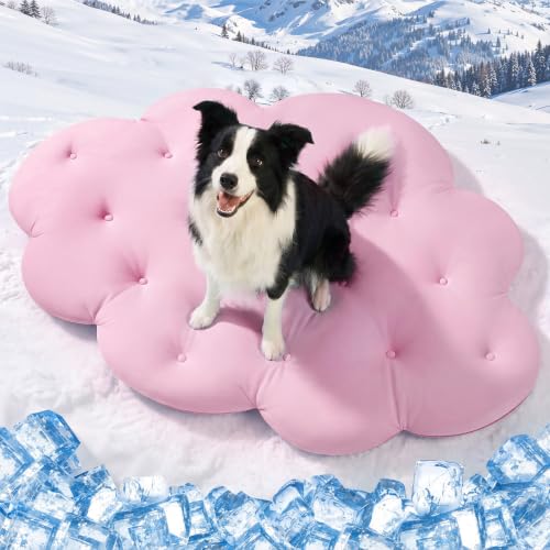 Tivray Dog Cooling Mat, 47'' × 35'' Large, Q-Max>0.5 Self-Cooling Mat for Dog, (Cool & Warm) Double-Sided Pet Cool Pads for Summer, Crate, Kennel, Machine Washable, Cat Cool Bed, Non-Gel, Pink