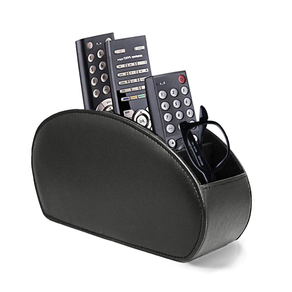 Fosinz Remote Control Holder Organizer with Metal Bottom Stitching Stable PU Leather Control Caddy Storage TV Remote Control Organizer with 5 Spacious
