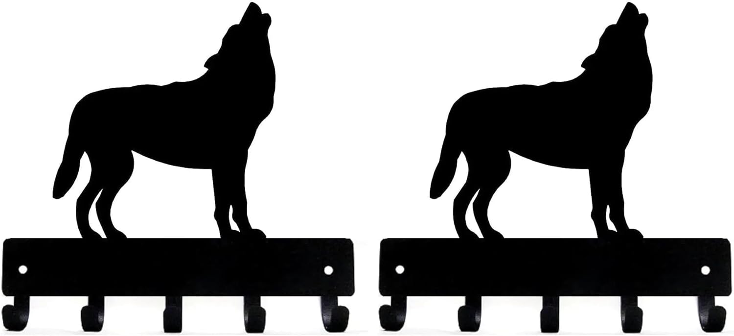 Howling Wolf Key Rack Hanger - Small 6 inch Wide - Made in USA - Wall Mounted Holder - Wall Organizer Hooks. (Pack of 2)