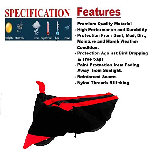 Image of Kandid Black Red Dust and Water Resistant Double Mirror Pocket Bike Body Cover for Suzuki Gixxer SF 250 (with Pollution Mask)