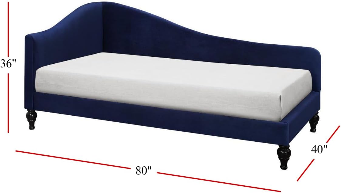HOME DESIGN Enzo Luxurious Twin Daybed, Velvet Upholstery, Arched Back and Curved Armrests, Victorian-Style Turned Legs, Foam-Filled Comfort, Blue