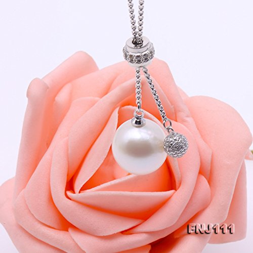 Collier perle blanche 15mm en argent sterling avec chaîne ajustable