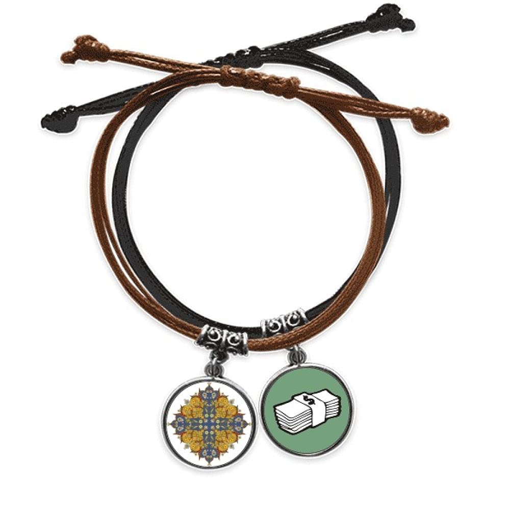Pulsera de cuero resistente con cierre de cuerda ajustable y hojas 3