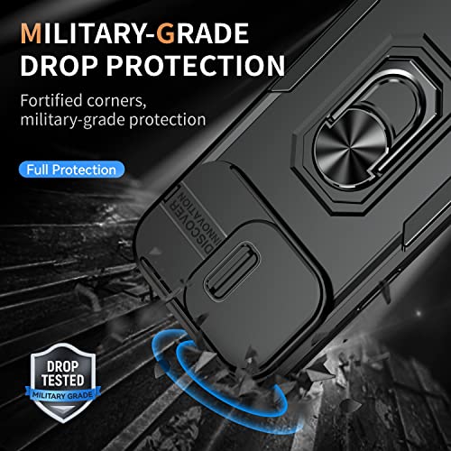 Image of Polycarbonate Back Cover Case Compatible for Apple iPhone 14 Pro Max with Slide Camera Cover & Rotated Ring Stand|Military Grade Mobile Phone Cover Case for Apple iPhone 14 Pro Max(Black)